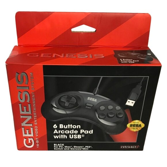 SEGA Genesis 16 Bit 6 Button Controller USB PC Mac Steam PS3 Switch Genesis Mini - Picture 1 of 5